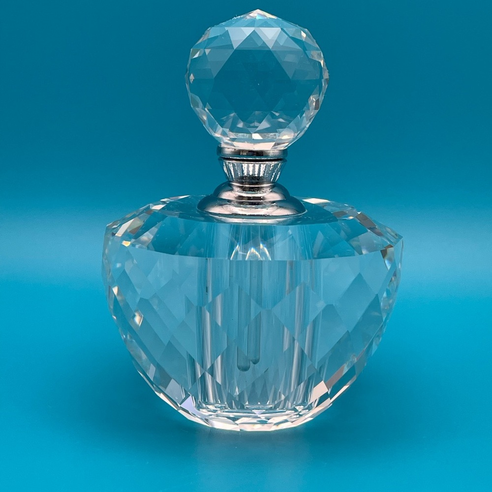 Simon Designs Vintage Crystal Perfume Bottle with Silver Accents
